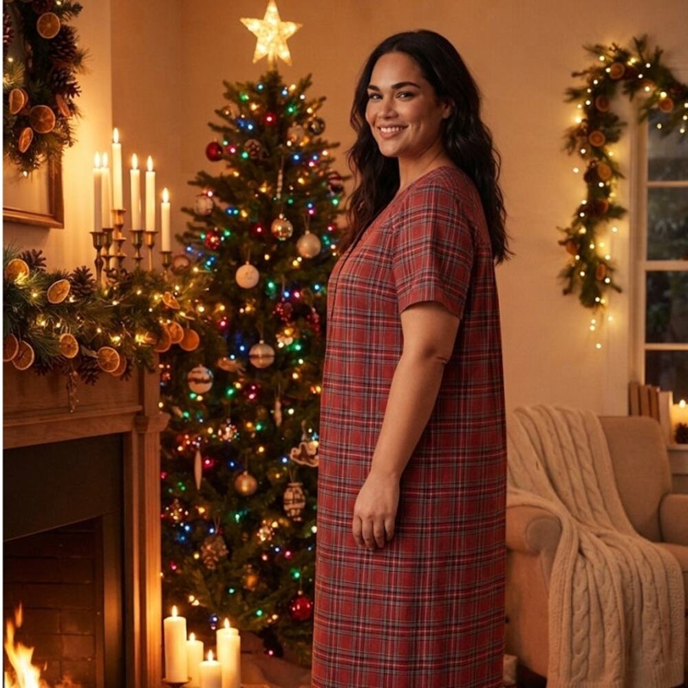Secret Treasures Holiday Tartan Plaid Maxi Nightgown Ruffle Trim Plus Size 4X
